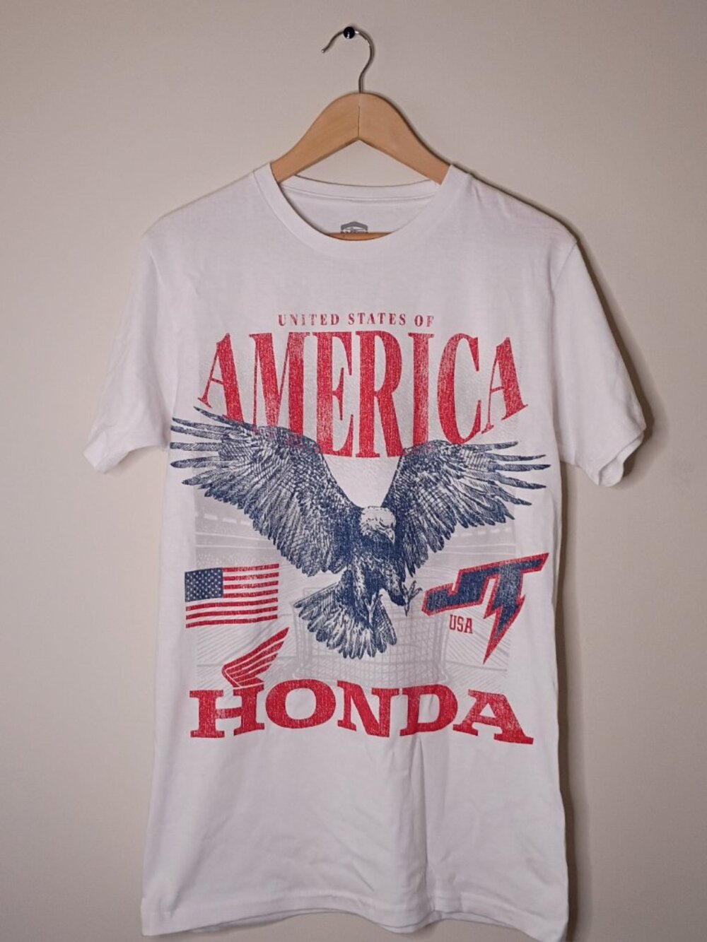 White USA Honda Big Graphic T-Shirt Men's Medium Cotton Comfortable Streetwear